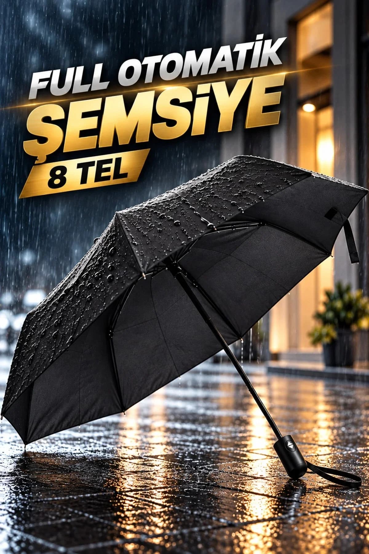 Şemsiye Siyah Tam Otomatik Rüzgarda Kırılmayan